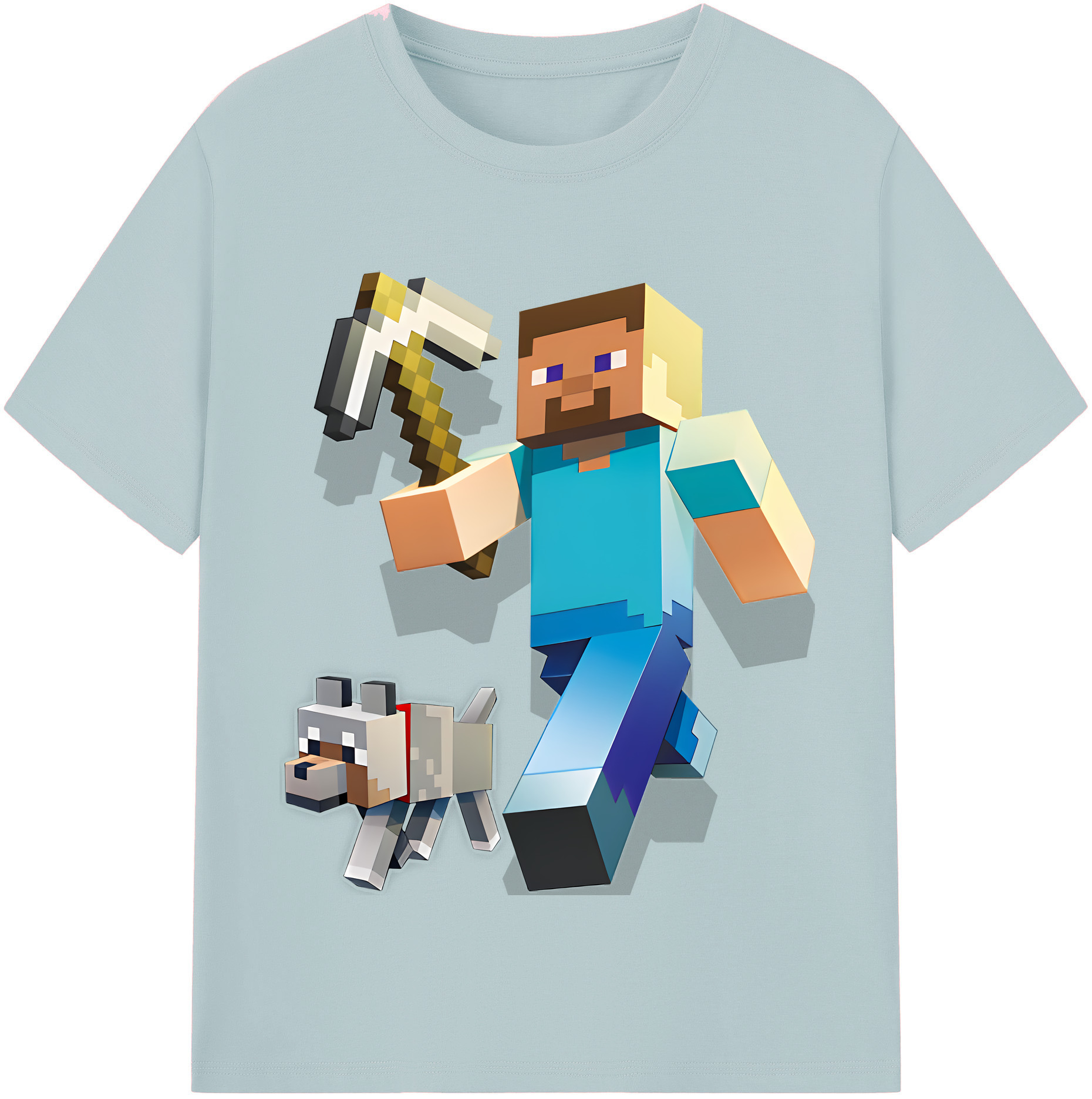 （画像用） マインクラフト ブロックの世界 Minecraft MC Block world 綿100％半袖Tシャツ（フロントプリント）